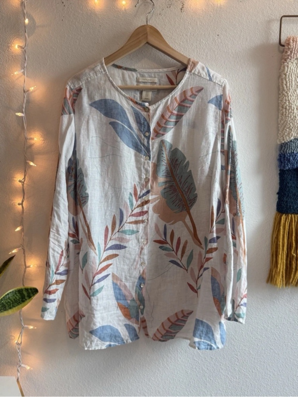 Cynthia Rowley Top Women's Plus Size 1X Linen Shirt Tunic Artsy Boho Travel